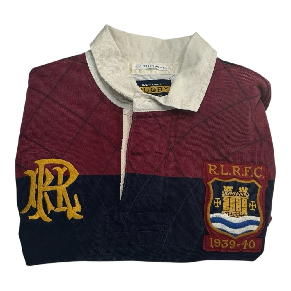 Ralph Lauren Rugby Shirt M | Maroon Navy Striped RLFC 1939-40 Patch | Vintage - Picture 9 of 16